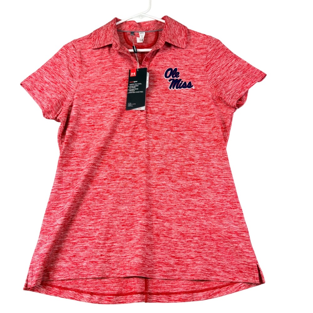 Under Armour Womens Small Red Ole Miss Rebels HeatGear Polo Shirt Space Dye NCAA